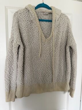 POL Cream Openwork Knit Hooded Sweater